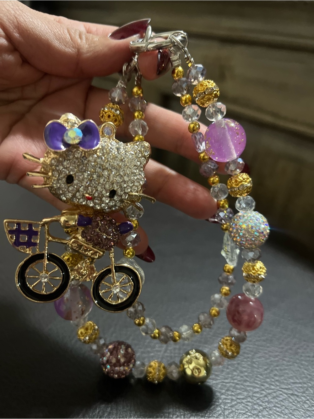 💓Hello Kitty Bicycle Beaded Bag Charm/Keychain✨